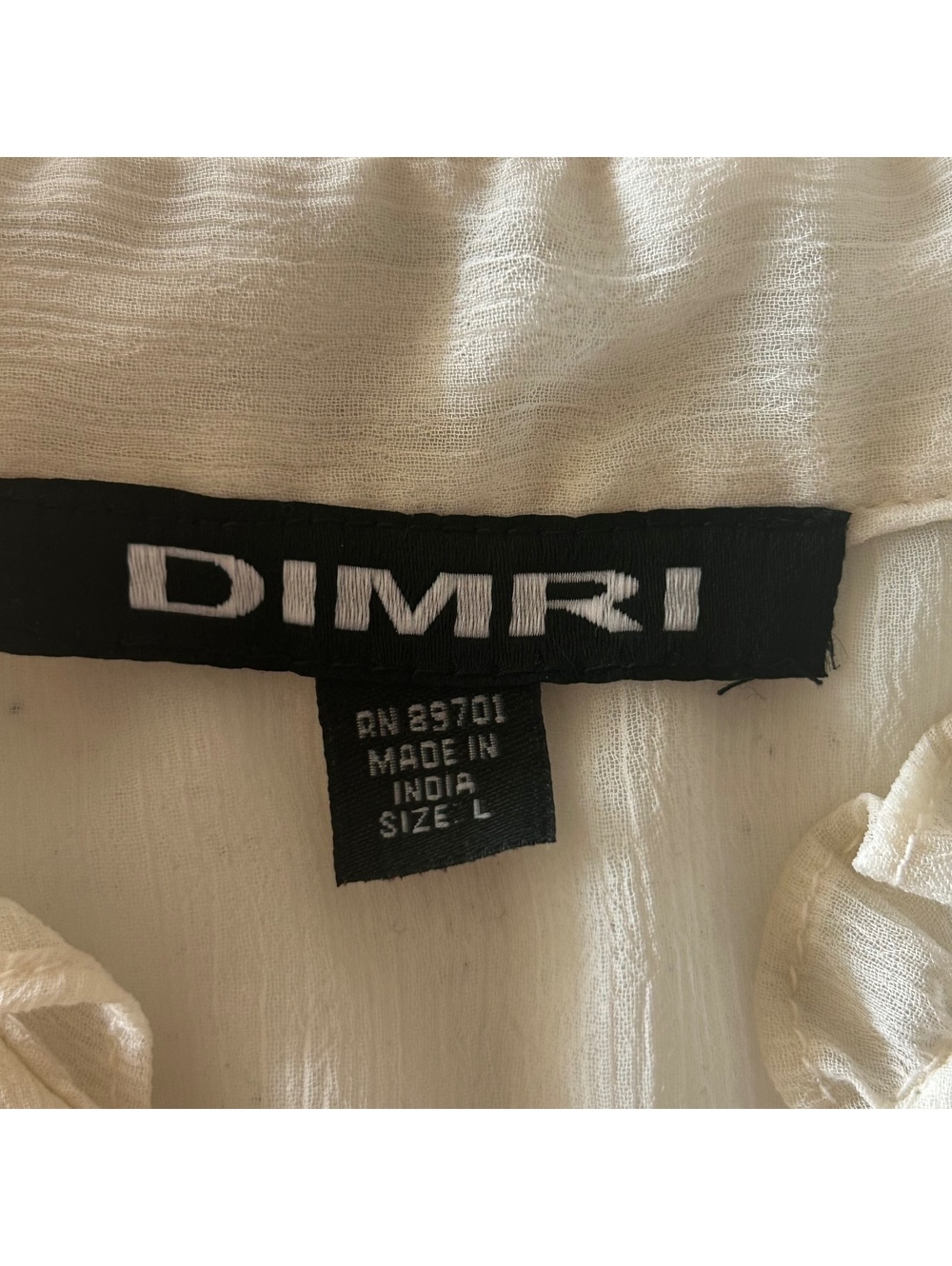 Vintage Dimri Coquette Cream Ruffle Tuxedo Blouse Large Black Satin Sash Belt - Picture 7 of 9